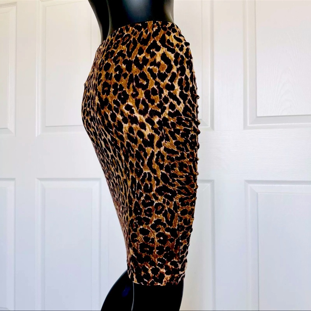 NWOT D & G Italy Pencil Skirt Leopard Printed Ruched Animal Zip Y2K 24/38